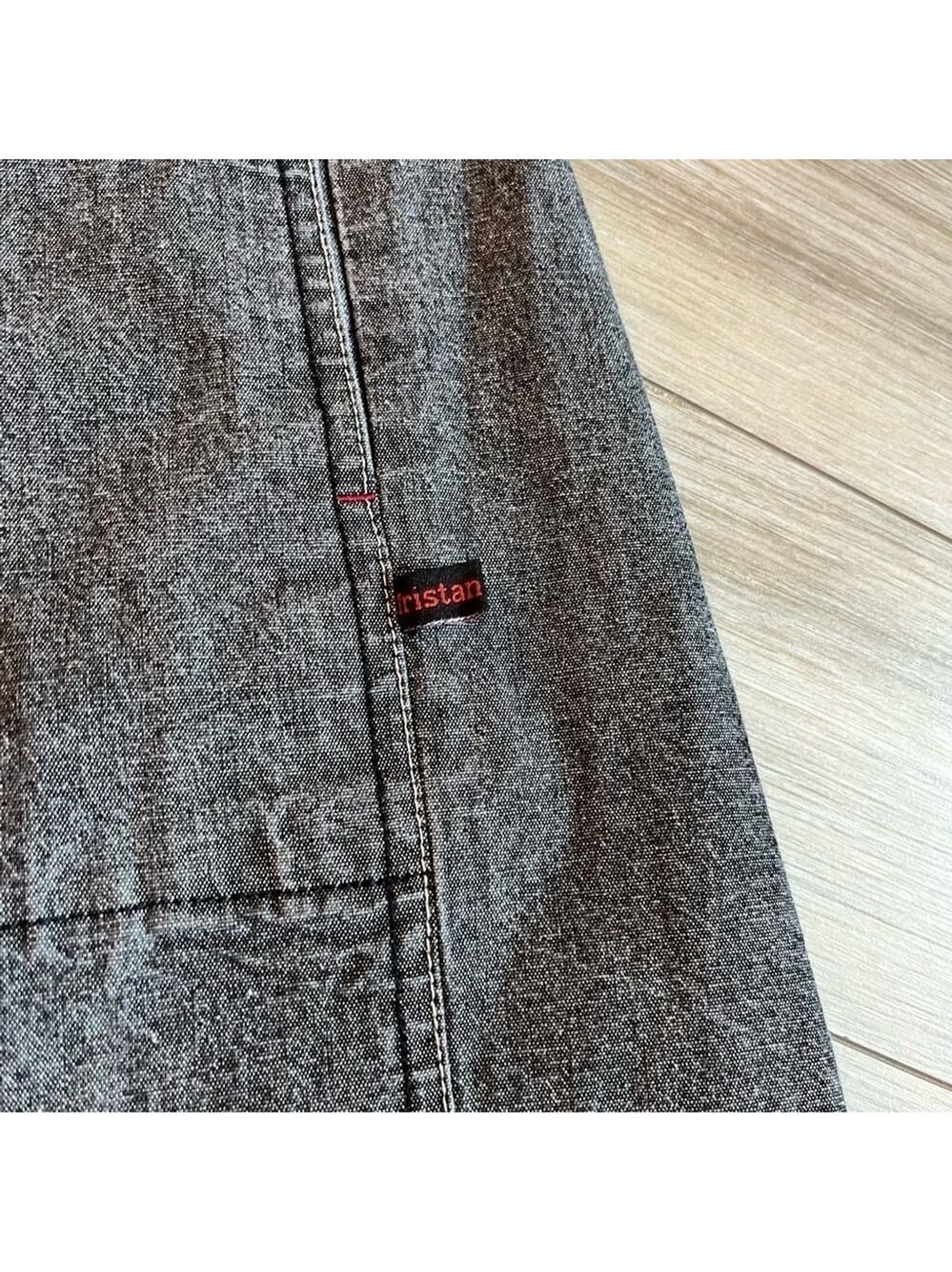 Midi Denim Shirt Dress Faded Black Jean Dress Red Trim Snap ButtonsTRISTAN Small - Picture 8 of 16